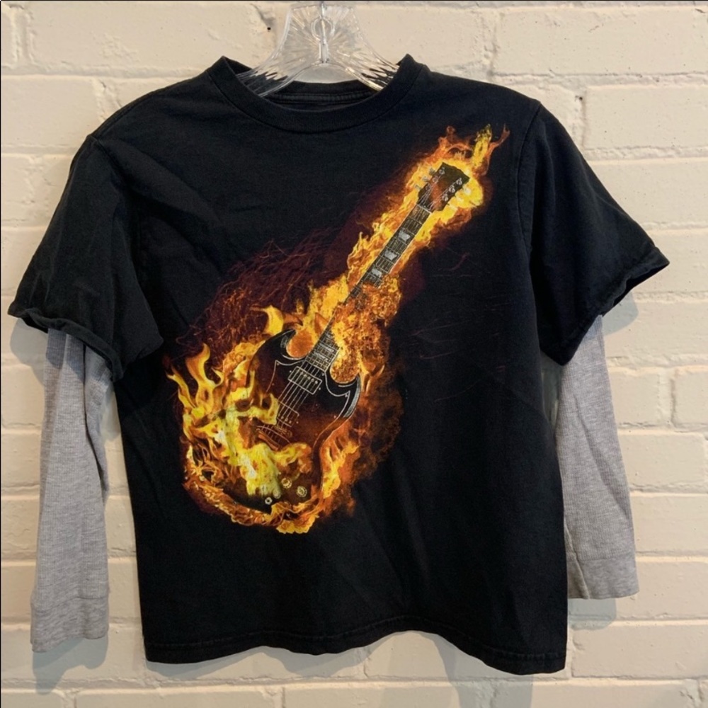 Boys 8 Bailey’s PT flaming guitar shirt